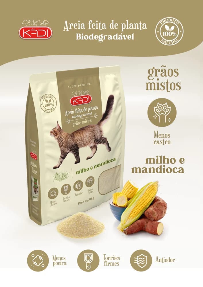 Areia Higiênica Kadi Gatos Grãos Mistos 4kg