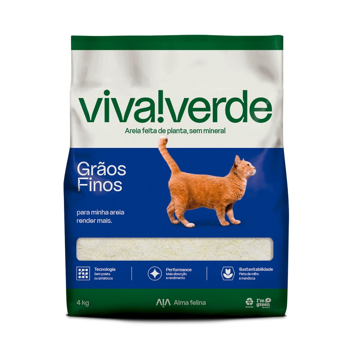 Areia Higiênica Viva Verde Grãos Finos 4kg