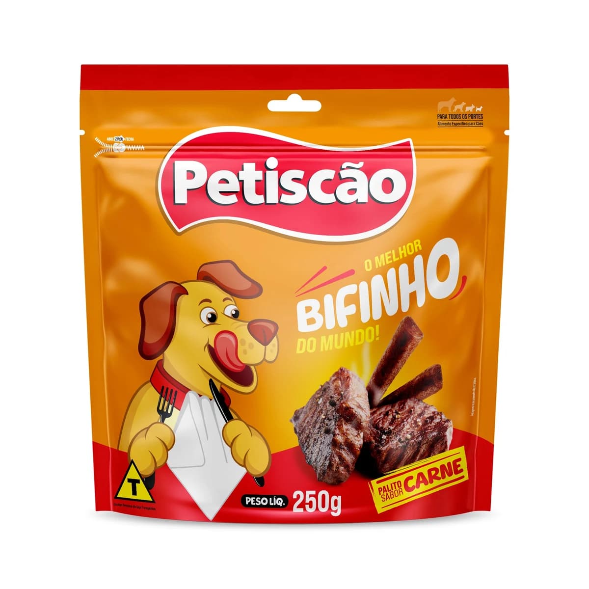 Bifinho Petiscão Palito Mastigável Cães Sabor Carne 250g