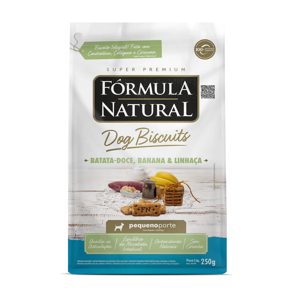 Biscoito Fórmula Natural Dog Biscuits Cães Porte Pequeno Batata Doce, Banana e Linhaça 250g