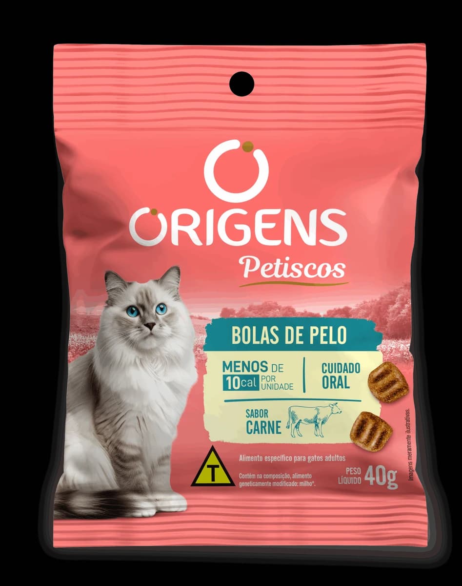 Petisco Origens Bolas de Pelo Gatos Adultos Carne 40g