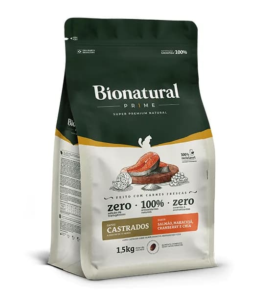 Ração Bionatural Gatos Castrados Salmão e Arroz Granel
