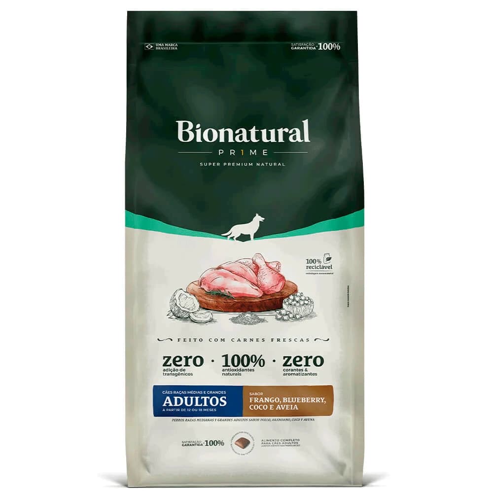 Ração Bionatural Prime Cães Raças Médias e Grandes Adultos Frango 10,1kg