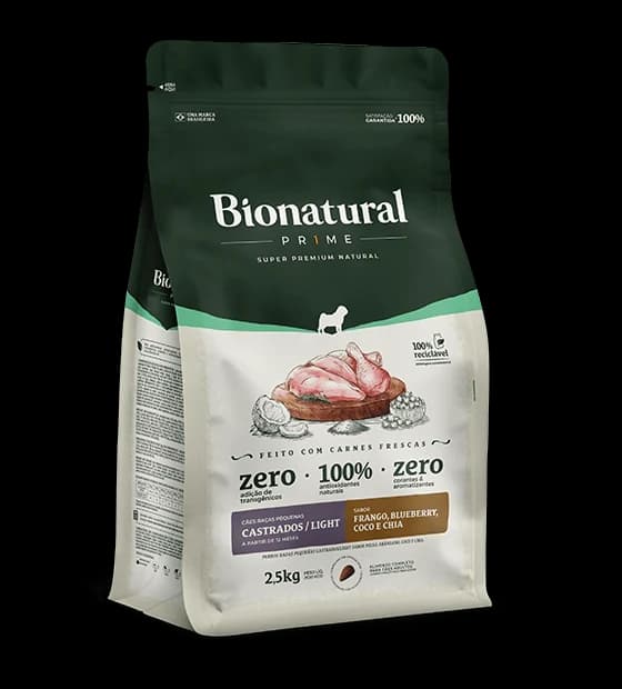 Ração Bionatural Prime Cães Raças Pequenas Castrados e Light Frango 10,1kg