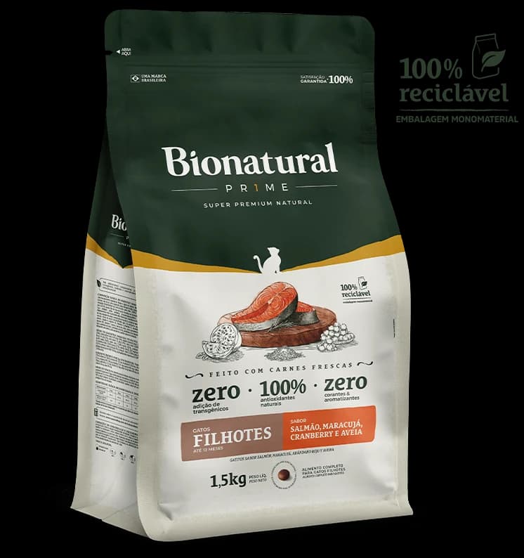 Ração Bionatural Prime Gatos Filhotes Salmão a Granel