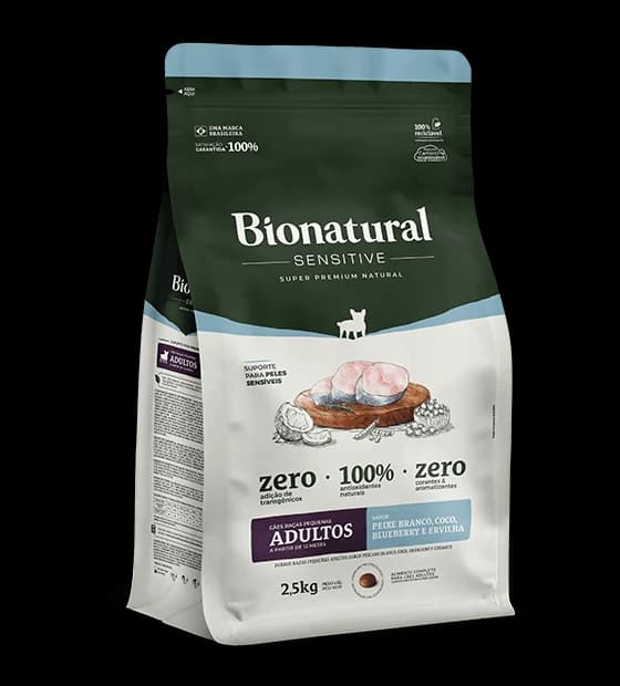 Ração Bionatural Sensitive Cães Raças Pequenas Adultos Peixe Branco 2,5kg