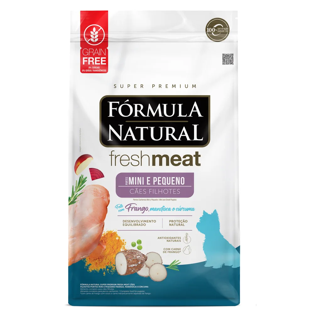 Ração Fórmula Natural Fresh Meat Cães Filhotes Portes Mini e Pequeno Frango, Mandioca e Cúrcuma