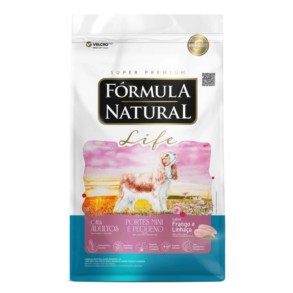 Ração Fórmula Natural Life Cães Adultos Portes Mini e Pequeno Frango e Linhaça