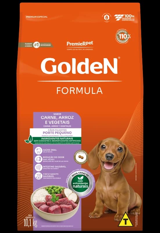 Ração Golden Fórmula Mini Bits Cães Filhotes Porte Pequeno Carne, Arroz e Vegetais