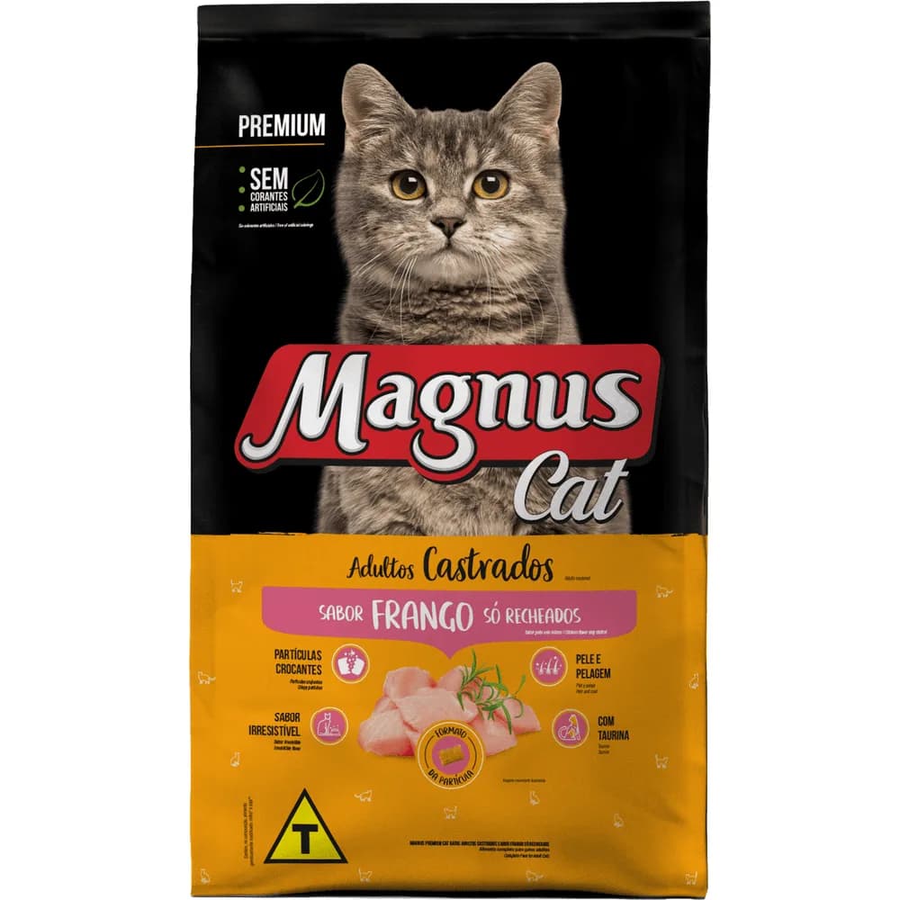 Ração Magnus Cat Premium Gatos Adultos Castrados Frango Só Recheados 20kg