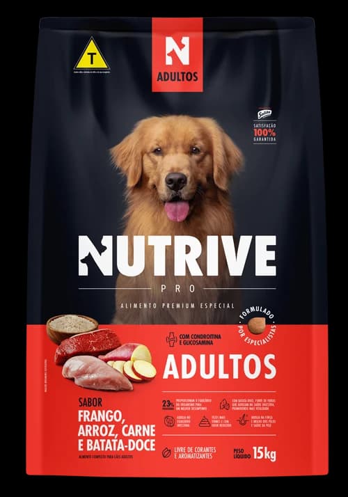 Ração Nutrive Cães Adultos Frango, Carne e Arroz 15kg
