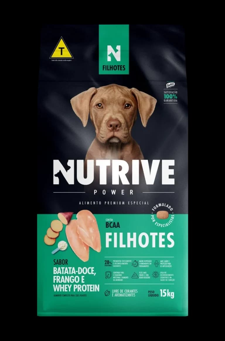 Ração Nutrive Power Cães Filhotes Batata-doce, Frango e Whey Protein 15kg