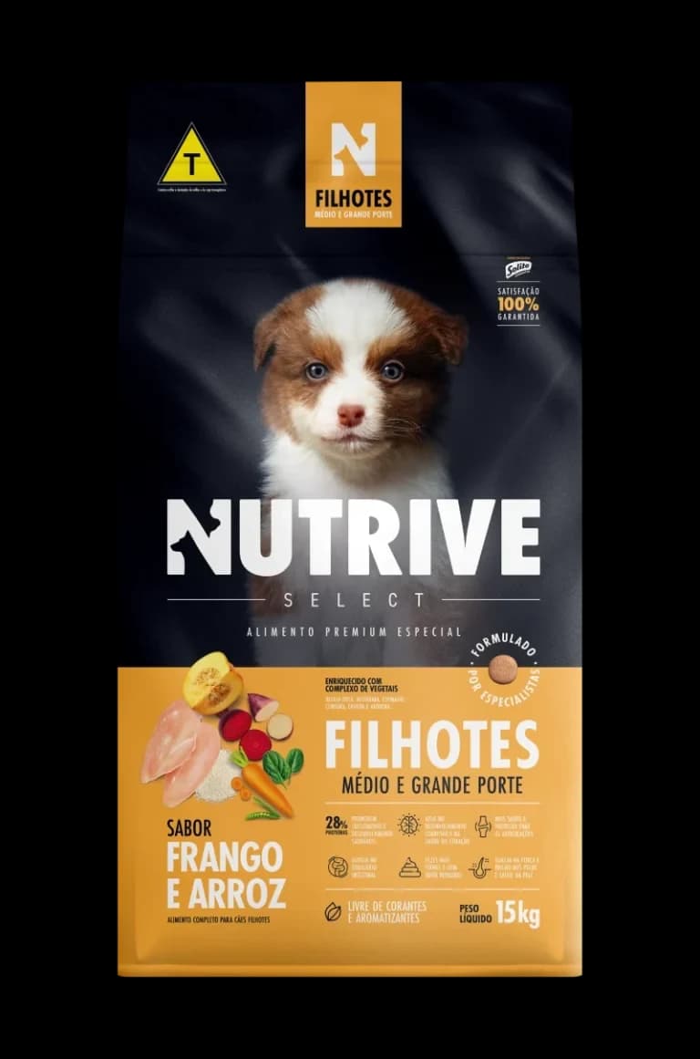 Ração Nutrive Select Cães Filhotes Médio e Grande Porte Frango e Arroz 15kg