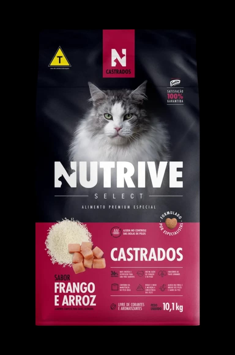 Ração Nutrive Select Gatos Castrados Frango e Arroz 10,1kg