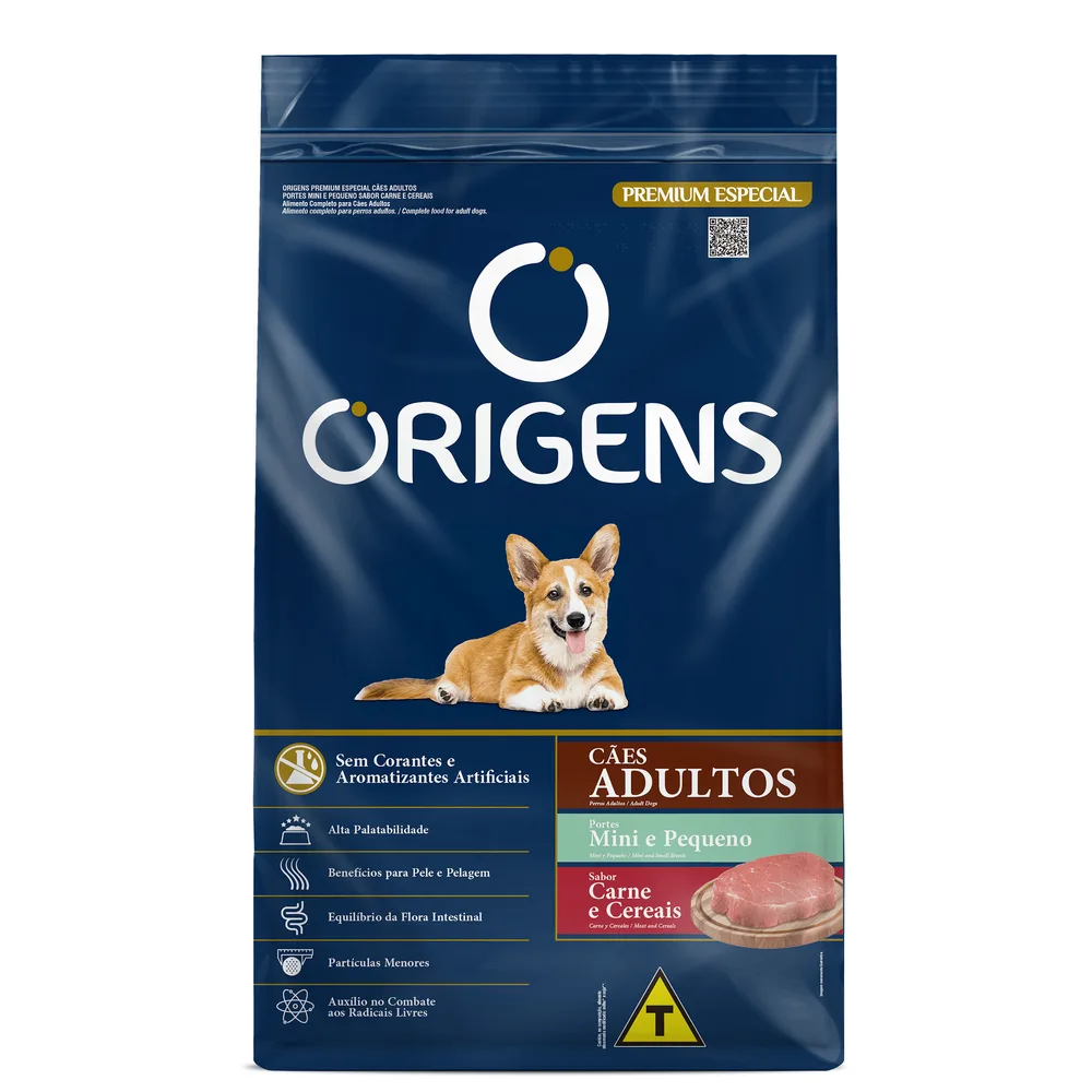 Ração Origens Cães Adultos Portes Mini e Pequeno Carne e Cereais 10,1kg