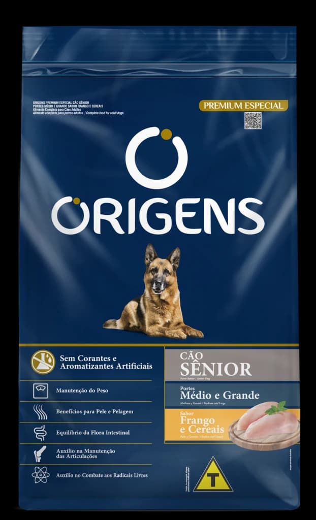 Ração Origens Cães Sênior Portes Médio e Grande Frango e Cereais 15kg