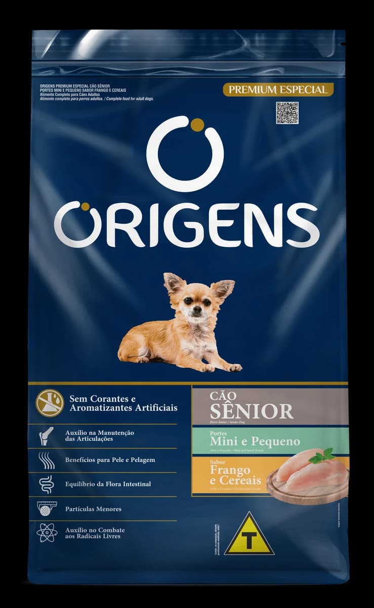 Ração Origens Cães Sênior Portes Mini e Pequeno Frango e Cereais 10,1kg