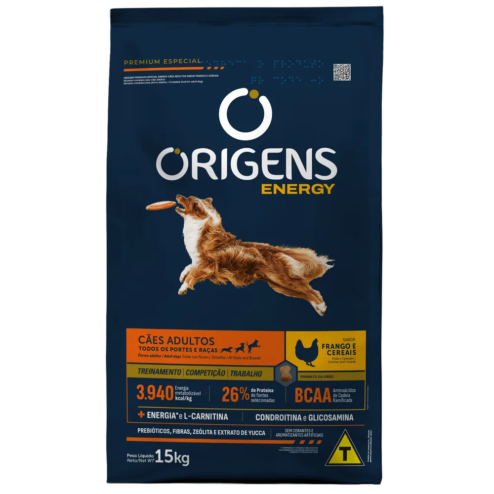 Ração Origens Energy Cães Adultos Frango e Cereais 15kg