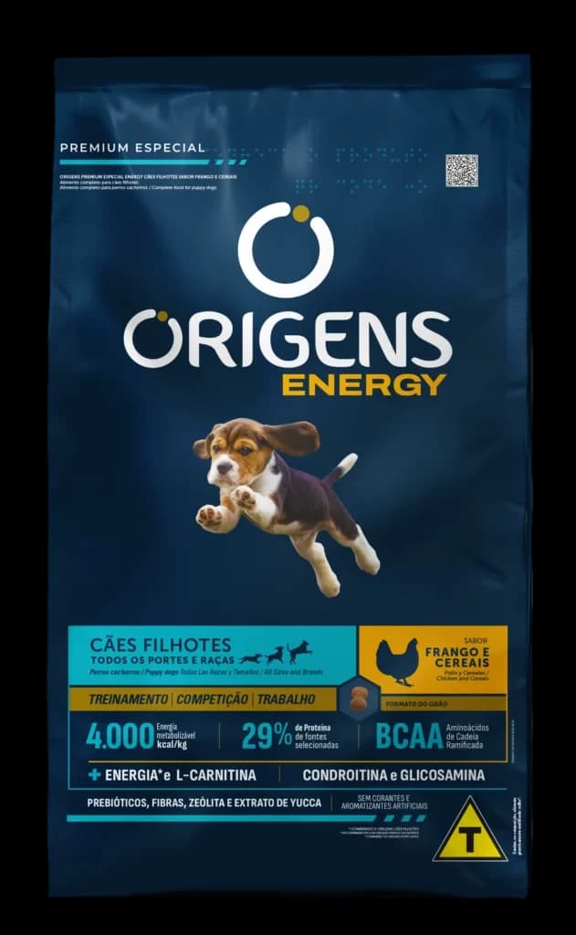 Ração Origens Energy Cães Filhotes Frango e Cereais 15kg