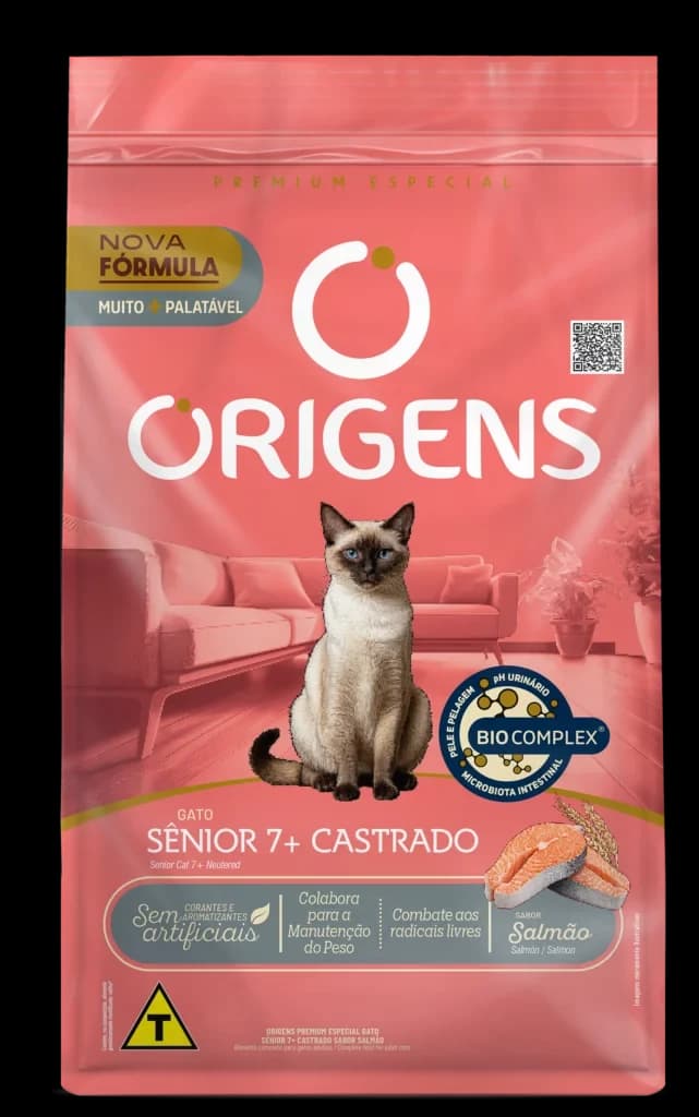 Ração Origens Gatos Sênior 7+ Castrados Salmão 1kg