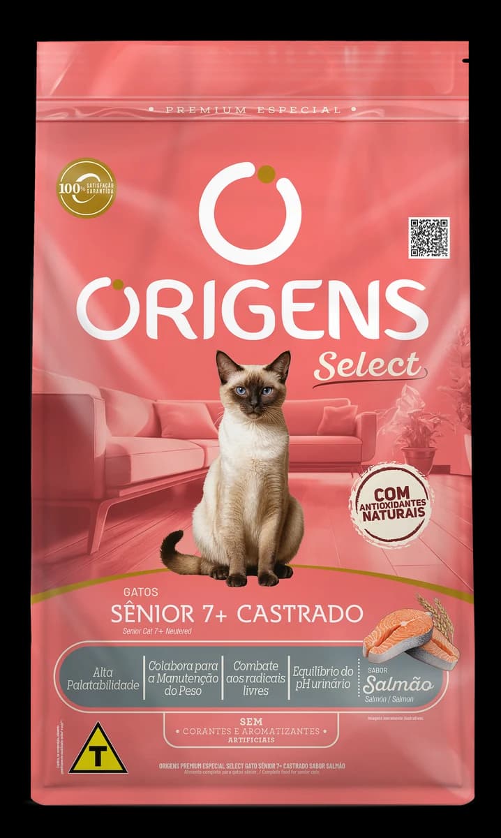 Ração Origens Select Gatos Sênior 7+ Castrados Sabor Salmão