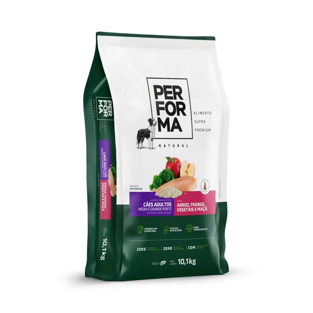 Ração Performa Natural Cães Adultos Médio e Grande Porte Arroz, Frango, Vegetais e Maçã 15kg
