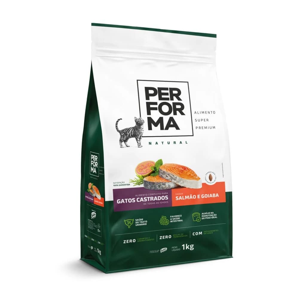 Ração Performa Natural Gatos Castrados Salmão e Goiaba 10,1kg