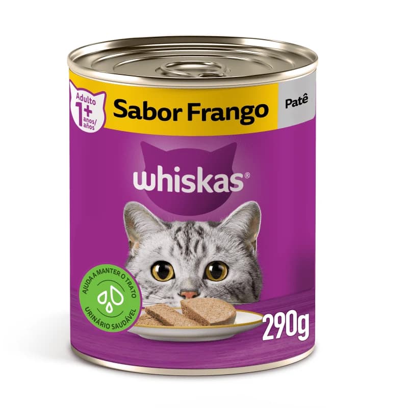 Ração Úmida Whiskas Lata Gatos Adultos Patê de Frango 290g