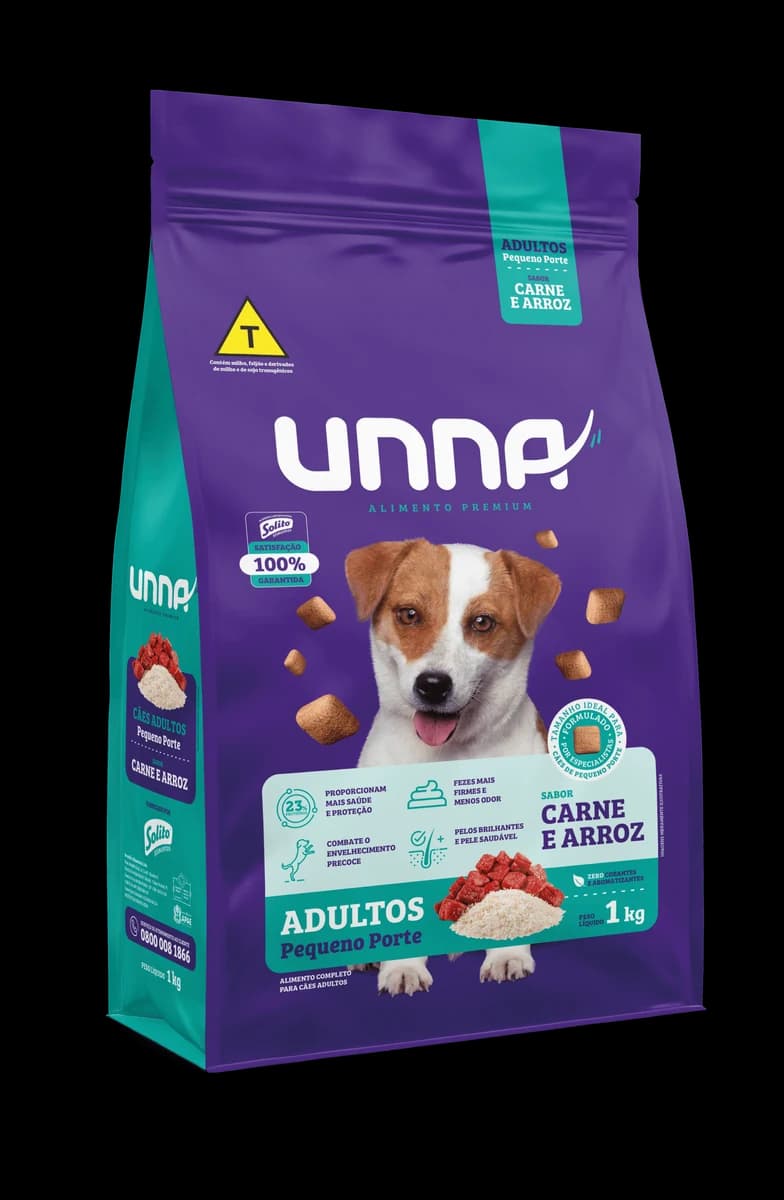 Ração Unna Cães Adultos Pequeno Porte Carne e Arroz 20kg