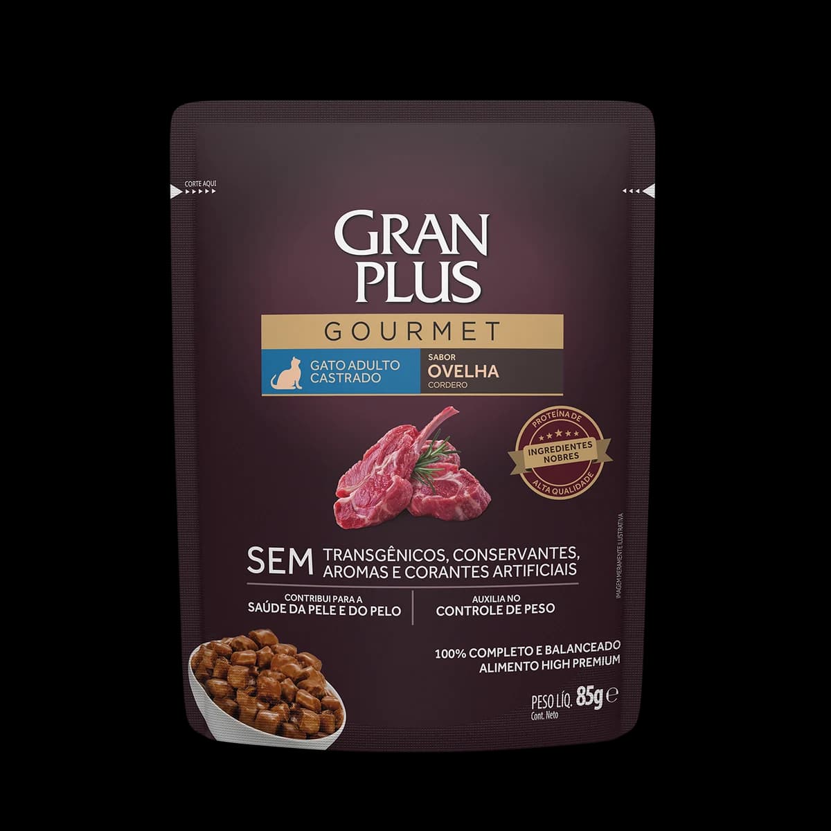 Sachê GranPlus Gourmet Gatos Adultos Castrados Ovelha 85g