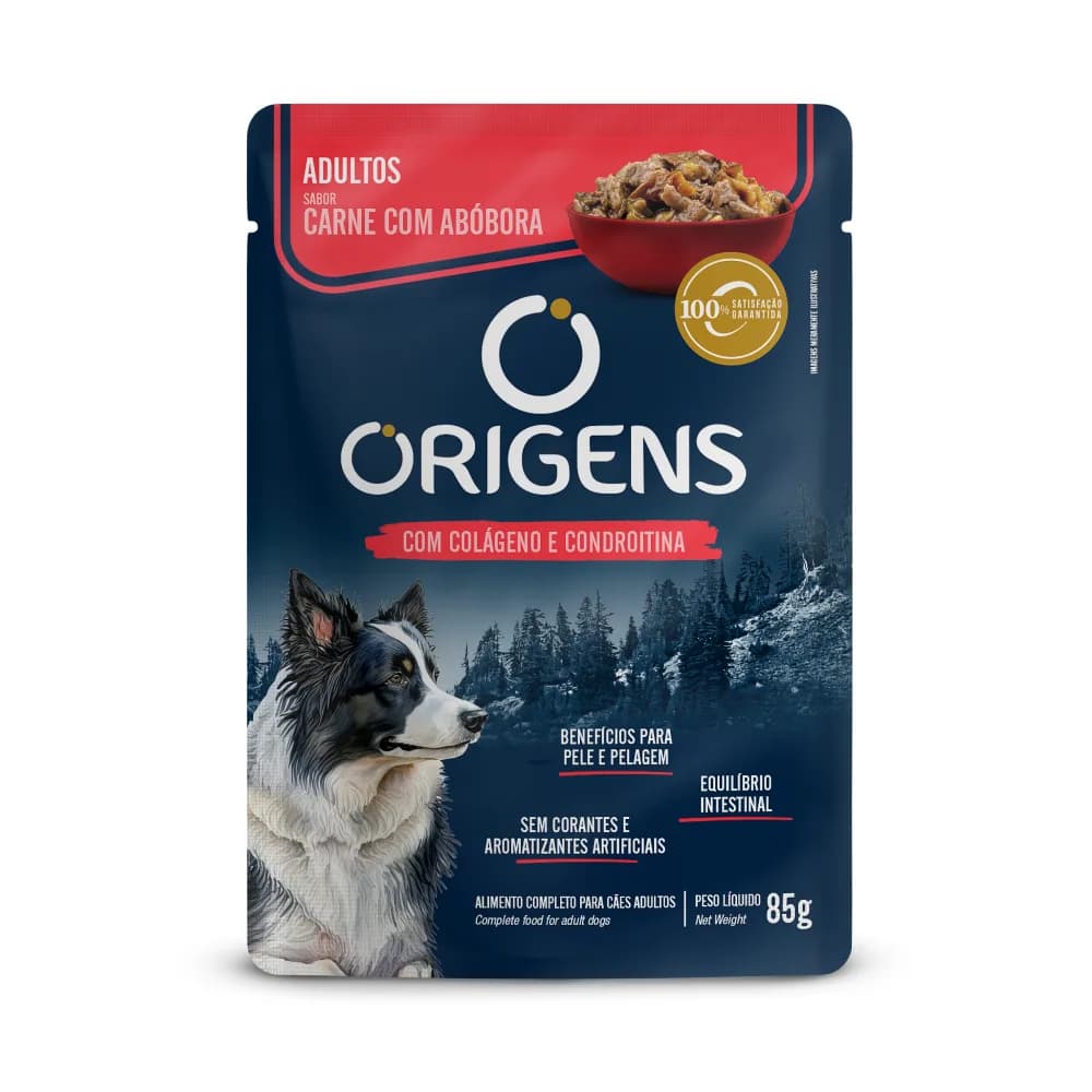 Sachê Origens Cães Adultos Carne com Abóbora 85g