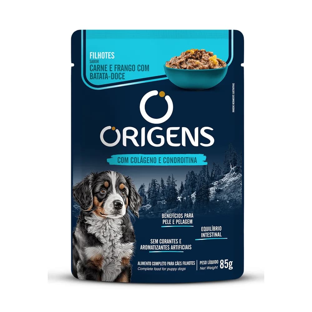 Sachê Origens Cães Filhotes Carne e Frango com Batata-Doce 85g