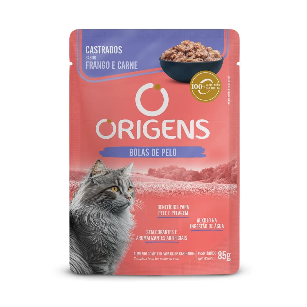 Sachê Origens Gatos Castrados Frango e Carne 85g