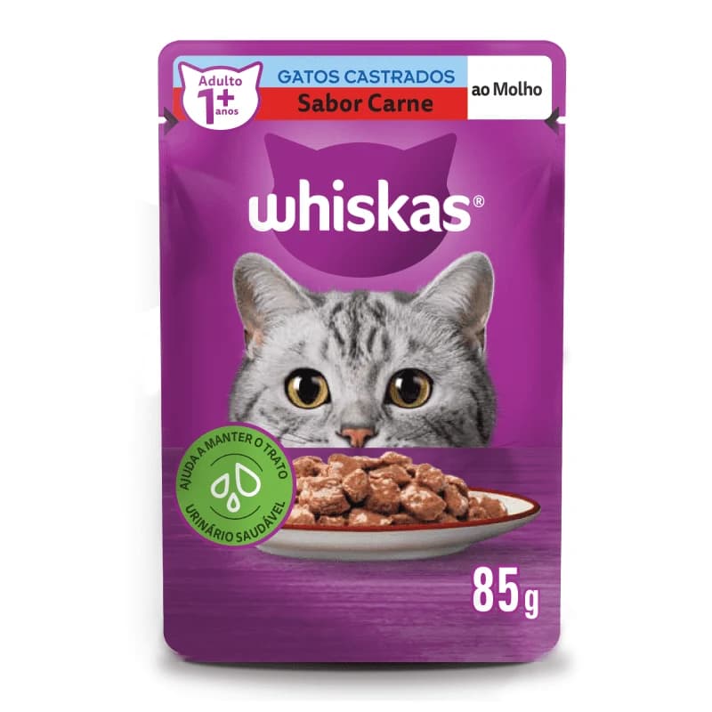 Sachê Whiskas Gatos Adultos Castrados Carne ao Molho 85g