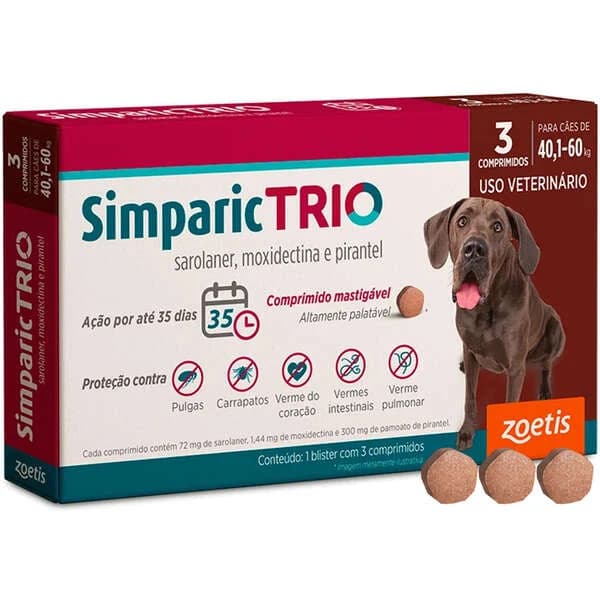 Simparic TRIO 72mg Cães 40,1 a 60kg 3 Comprimidos